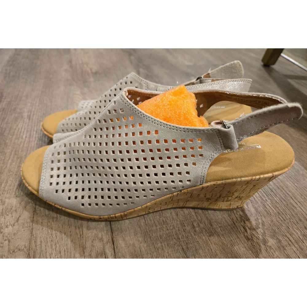 Rockport Briah Perforated Slingback Wedge Sandals Womens 10M Brown Gray V83012